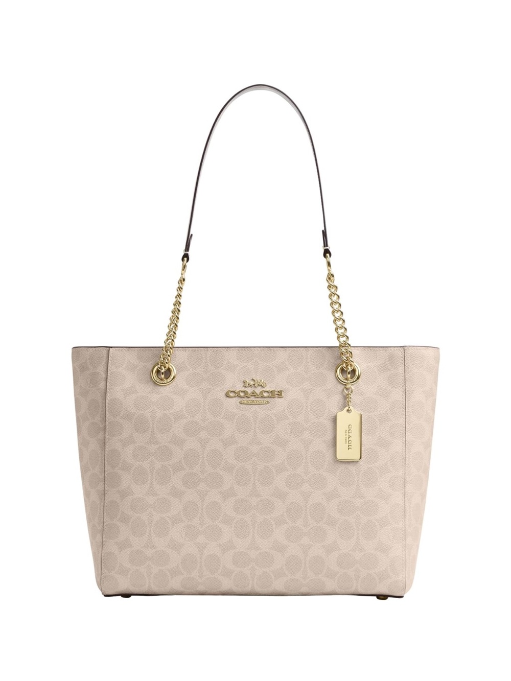 COACH Beige Signature Cammie Chain Tote with Gold Hardware - New